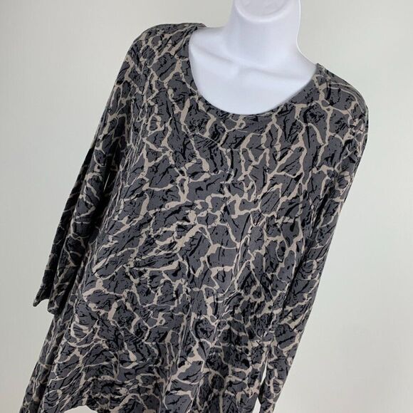 Anne Klein Knit Top sz L Gray Taupe Pattern Flowy Wide Hem New NWT - Picture 2 of 7